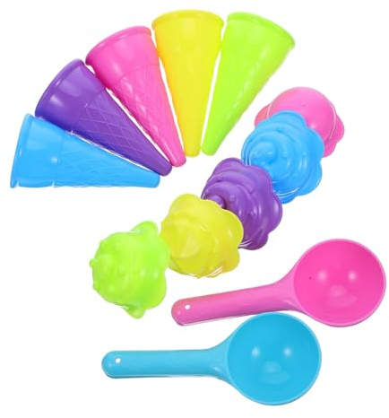LRXIYODE 2 Sets Ice Cream Cone Sand for Food Grade Plastic Molds with Scoop Multifunctional Beach and Sandbox Play and Safe for Indoor Outdoor Use