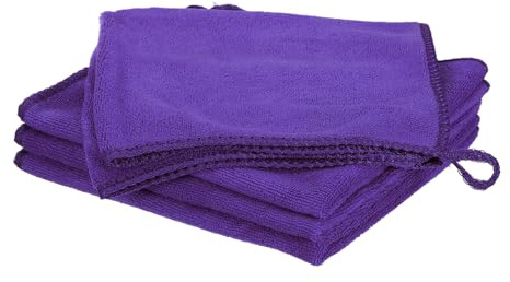 sourcing map 4 Pack Microfiber Cleaning Cloth, 16 x 12 Multi-Functional Cleaning Towels Reusable Absorbent Rags with Hook for Car Wash Kitchen Household Window Clean, Purple