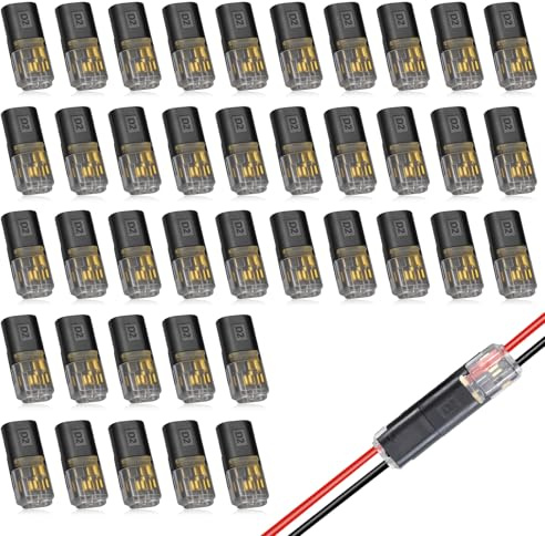 tiyiyok 40 Piezas Conectores Eléctricos Rapidos, 2 Pines Conectores de Cable, 12V Conector de Enchufe para Coche, Terminales de Conector Automático Sin Pelar, para Cables de 18-22 AWG Crimpado