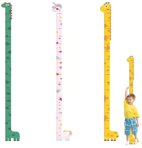 Messlatte für Kinder, Messlatte für Kinder, Messlatte mit Hirsch, Pferd, Dinosaurier-Design, Maßstabelle für Wachstumsmessung, 3 Stück