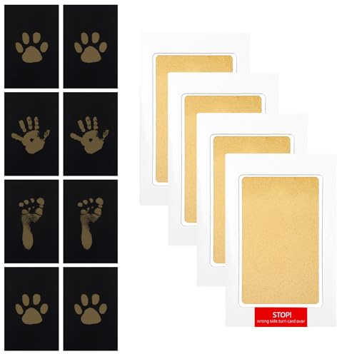 Set di 4 tamponi per timbri, dorati, con impronta a mano, per neonati, regalo per neonati, set di impronte di zampe, per cani, cani, tamponi per timbri per neonati, oro shower
