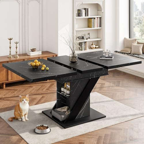 Rosebibi Tavolo da pranzo telescopico (110-140×80 cm), allungabile, tavolo da pranzo moderno e minimalista, tavolo da cucina salvaspazio, per cucina e soggiorno