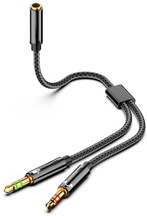 1 Pcs 2 in 1 Headphone Mic Splitter,headphone splitter,3.5mm splitter | 3.5mm Audio Adapter for Gaming, Laptop | Dual Output, Noise-Free Sound, Gold-Plated & Durable Nylon Cable (25cm)