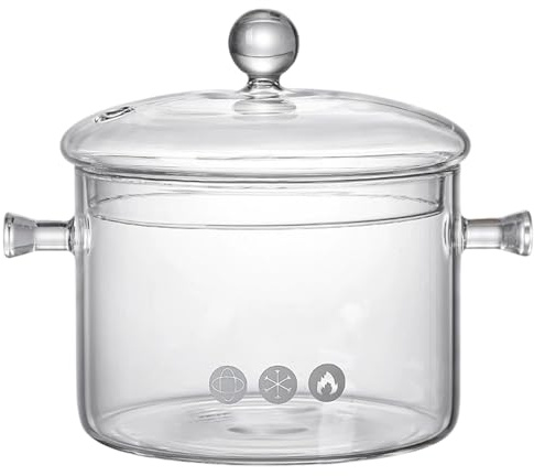 Glastopf 1, 5 l/50 oz, transparenter Kochtopf, Potpourri mit Deckel und Griffen, hitzebeständiges Glaskochgeschirr zum Kochen, Suppen, Milch, Tee, Potpourri