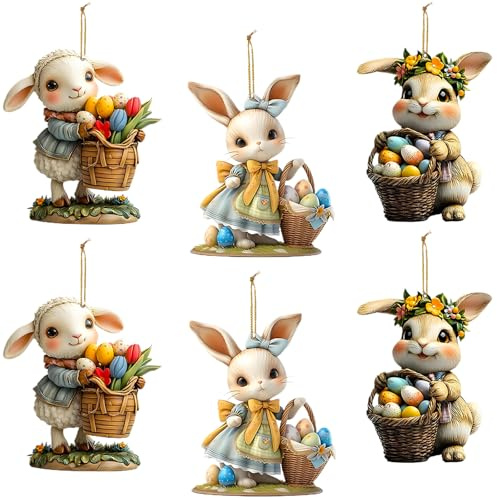 6 Piezas Conejo Decoración de Pascua, Adornos Colgantes de Pascuas, Adorno Colgante Conejo Decoraciones de Pascuaes, Adornos de Pascuas Conejos Decoración Pascua para Hogar, Fiestas, Regalos (F)
