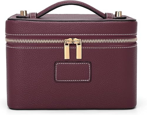 PU Kosmetiktasche Make up Tasche Damen, wasserdicht Kulturtasche mit Griff, Reise Cosmetic Bag Organizer Schminktasche mit Fächern (Weinrot)