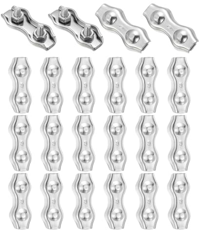 QUARKZMAN M3 304 Edelstahl Doppelte Drahtseilklemmen Kabelklemme Befestigungsklemmen Für 2mm Bis 2.5mm Durchmesser Drahtseil Befestigungselement 22 Stück