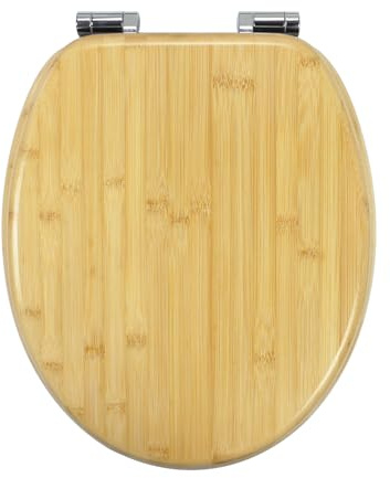Fanmitrk Abattant WC en bambou avec système d'abaissement automatique, couvercle de toilette en bambou véritable, stable et durable avec montage facile, couvercle de toilette à fermeture amortie en