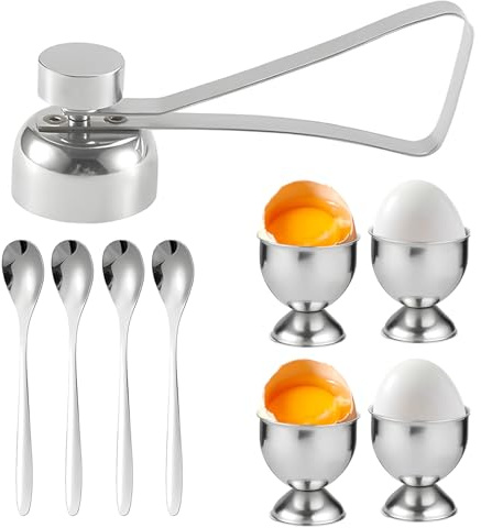 9 Pcs Egg Cup Set, Egg Cups 4, Egg Opener for Boiled Eggs, Elegant Boiled Egg Holder for Breakfast and Brunch, Stackable Egg Cup Set for Home Cooks, Durable and Easy to Clean
