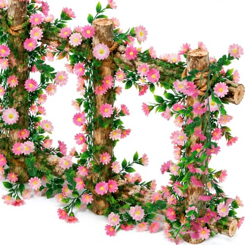 ADORAMOUR Pink Daisy Artificial Flower Garlands, 2Pcs Fake Floral Vines