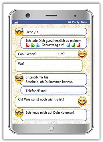 Junaversum 12 Einladungskarten zum Kindergeburtstag Mädchen Jungen Jungs Tablet Handy Smartphone/Einladungen zum Geburtstag