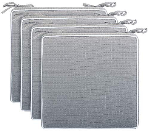 Brandsseller 4er Set Sitzkissen 40x40x4 cm – Wasser- & schmutzabweisende Stuhlkissen mit Bindebändern in Leinenoptk – Für Innen & Außen – Garten, Terrasse, Küche – Dunkelgrau