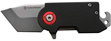 Smith & Wesson Benji 6,3 cm High Carbon S.S. Klappbares Schlüsselanhänger-Messer mit 4,4 cm modifizierter Tanto-Klinge und G10-Griff für Outdoor, Taktik, Survival und EDC, Schwarz