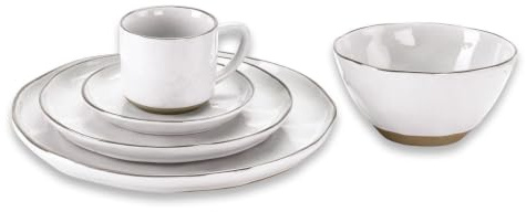 LOBERON Geschirr 30er Set Biarré, weiß | Handgetöpferte Optik, Steinzeug, Komplettset für 6 Personen