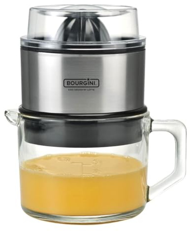 Bourgini Lotte Juicer Deluxe | Orangenpresse | Elektrische Zitruspresse | Entsafter Hebel Fruchtpresse Orangensaftpresse - Orange Juicer | 60 Watt | 0.75 Liter Glaskanne | Edelstahlgehaüse, Silver