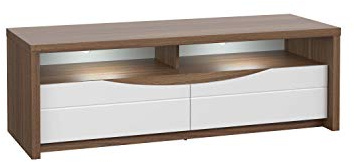 FORTE Saint Tropez TV-Unterschrank mit 2 Schubladen,Holzwerkstoff, Sangallo Eiche Dekor kombiniert mit Weiß Glanz, 52,7 x 147,7 x 48,8 cm