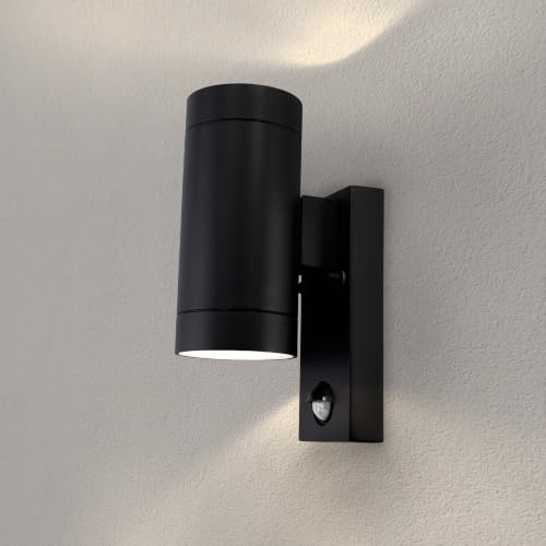 Ledvion - Applique LED, avec Détecteur de Mouvement, Douille GU10, IP54, Noire & Éclairage Up&Down, Lampe Extérieure, Éclairage de Jardin