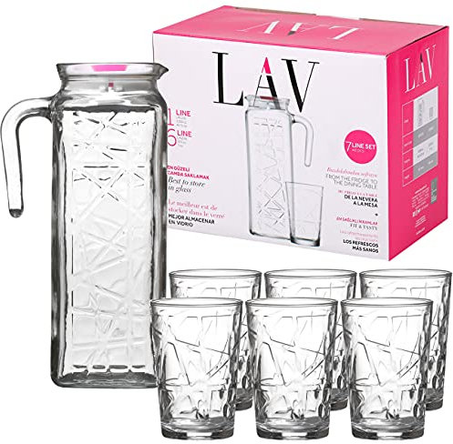 Glass Water Juice Pitcher Decanter Carafe Jug and 6 Tumbler Glasses Set