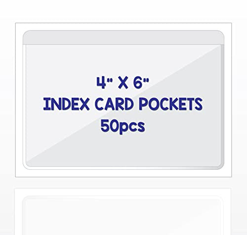 IMAGAME Clear Adhesive 4 x 6 Index Card Pockets, Labels Holders, 50 Pack