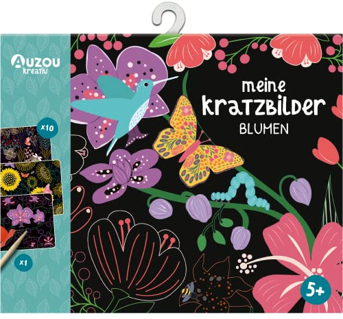 AUZOU | Meine Kratzbilder | Blumen | Geschenke für Mädchen und Jungen | DIY Bastelset | Kratzbilder Basteln | Mitgebsel Kindergeburtstag | Ab 1 Spieler ab 5 Jahren