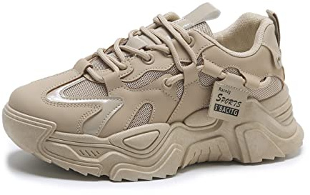 VAXAV Women's Fashion Breathable Mesh Platform Sneakers Casual Jogging Walking Shoes Size 8 Khaki