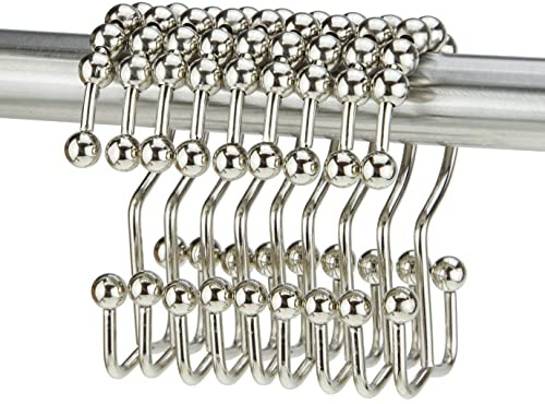 yyangz 12PCS White Nickel Stainless Steel Shower Curtain Rings, Metal Double Glide Rollers Shower Hooks for Bathroom Shower Curtain Rods