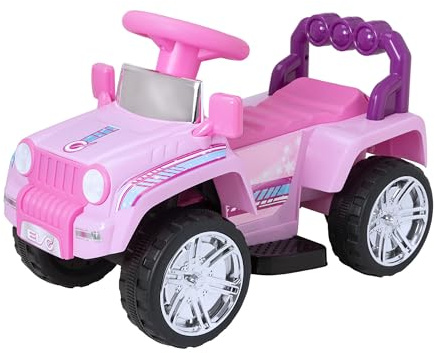 EVO Electric Ride On 4x4 Car | 6V Battery Powered Motorised Kids Ride-On Truck With Pedal Driven Car Forward & Reverse Function | Ride-On Toy Vehicle | Ages 2+ (Pink)