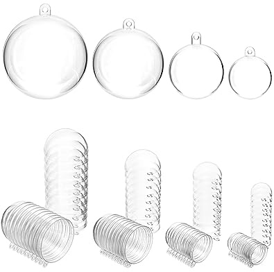 QWORK® 40 stycken plastkulor transparent, Ø 3 cm, Ø 4 cm, Ø 5 cm, Ø 6 cm julgranskulor, plastkulor för fyllning
