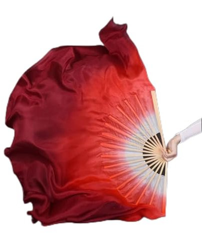 Bauchtanz-Fächer, zweifarbig, echte Seide, Volkstanz-Fächer, handgefertigt, Bauchtanz-Fächer, Volkskunst-Fächer, weiß, rot, Farbverlauf, verschiedene Größen, langer Bauchtanz-Fächer (31 cm, 40 cm, 1