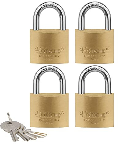 Hotehce 4Pcs Messing Vorhängeschloss Set 40MM Feste Messing Vorhängeschlösser Keyed Ähnlich Heavy-Duty Outdoor Sicherheit Wasserdichte Schloss Set mit 5Pcs Schlüsseln