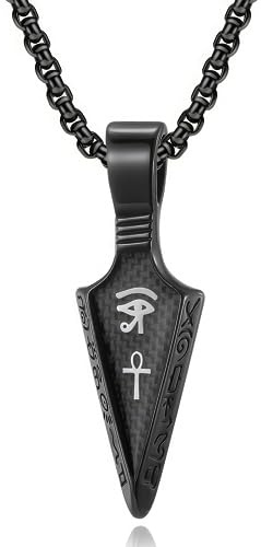 MERTTURM Collar Ankh para Hombre, Ojo de Horus, Cruz Egipcia, Símbolo de Protección, Cadena para Hombre, Acero Inoxidable + Colgante de Punta de Flecha de Fibra de Carbono con Caja de Regalo
