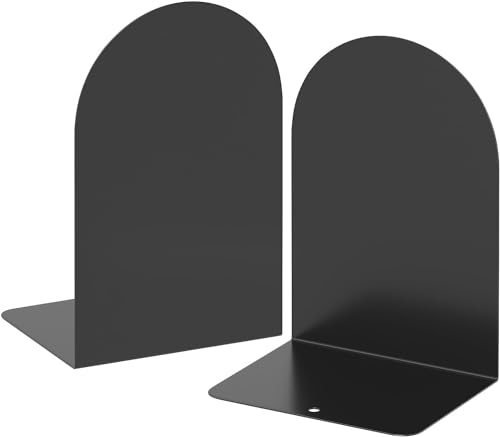 Curved Iron bookends (2, Black) Deefongo Serre-Livres en métal- Lot de 2 Pièces,Noir Séparateurs de Livres Anti Rayures pour l'école, Serre-Livres Le Bureau et la Maison