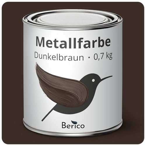 Berico Metallfarbe - Dunkelbraun - 0,7 Kg - 4in1 Premium Metallschutzlack - Direkt auf Rost - Für Stahl, Zink, Aluminium, Kupfer und Eisen