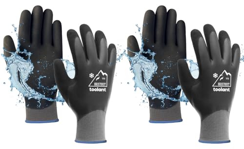 OriStout Waterproof Winter Work Gloves for Men and Women, 2 Pairs, Grey, M | Thermal Insulated, Waterproof, Touchscreen, Super Grip, for Working in Freezer, Cold Storage, Fishing, Construction