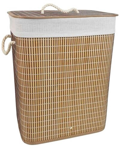 Acan Tradineur - Cesto plegable rectangular de bambú para ropa sucia, 1 compartimento, incluye asas, tapa y bolsa de tela extraíble y lavable, pongotodo, colada, ligero - 40 x 30 x 50 cm