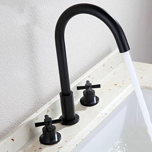 Vintage-Waschtischarmatur for Badezimmer, 3 Löcher, um 360° drehbar, Badezimmer-Waschtischarmatur, Vintage-Messing-Waschtischarmatur, Kreuzgriff-Badezimmerarmatur, Warm- und Kaltwasserhahn, schwarzer