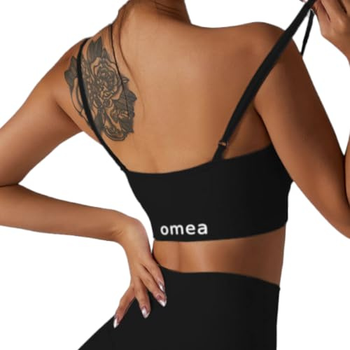 omea sports Sujetador deportivo para mujer, top de espagueti, tirantes para fitness, gimnasio, entrenamiento, cómodo, elegante, para correr, funcional, versátil, crossfit, pilates, yoga, Negro , L