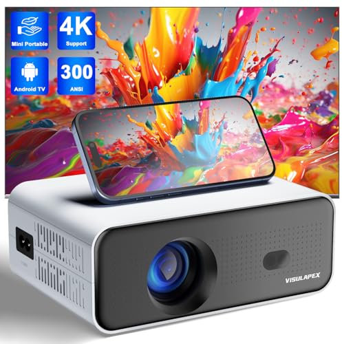 2025 Upgraded Smart Mini Projector - Auto Keystone, Electric Focus, 4K Video Supported, WiFi 6, Bluetooth 5.2, Android 11 TV, Phone Control - Visulapex Portable Home Cinema for Indoor & Outdoor