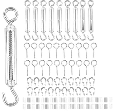 QWORK® 90 Stück Spannschloss Drahtspanner Set, Seilspanner 304 Edelstahl für 3 mm Kabeldraht, Drahtseil Spanner für Garten Außenbereich