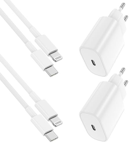 Caricatore veloce iPhone, 2Pack caricabatteria USB C da 20W con cavo di ricarica iPhone 2M, adattatore di alimentazione con cavo Lightning da 2m per Apple iPhone 14 Pro Max/13 Pro/12/11/X/XS/Mini/iPad