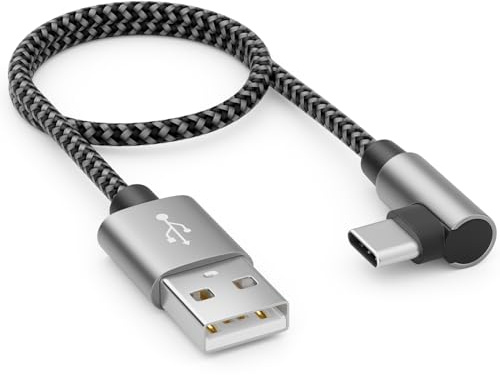deleyCON 0,30m USB A till USB C-Kabel - C-Kontakt 90° Vinklad - Kort 30cm USB-A till USB-C-Laddningskabel för iPhone 15 17 16 Pro Max Samsung S25 S24 S23 Pixel iPad Pro MacBook Air Tablet Switch PS5