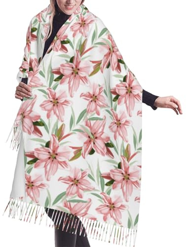 Écharpe pashmina pour femme – Fleurs de lys roses Écharpes tendance automne hiver grande couverture écharpe