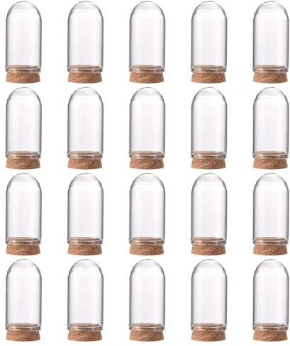 PATIKIL Clear Cloche Glass Dome, 20 Pack Glass Bell Jar Display Case Tabletop Centerpiece with Cork Base for LED Light Plants Home Decor 2.36x1.18inch