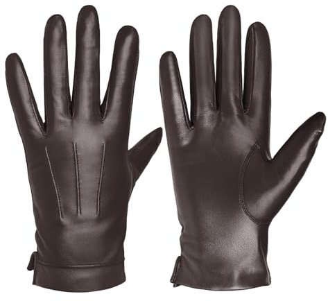 Harssidanzar Mens Leather Gloves Genuine Sheepskin Cashmere Lined Warm Touchscreen Texting Gloves SM052US (Brown(touchscreen), M)