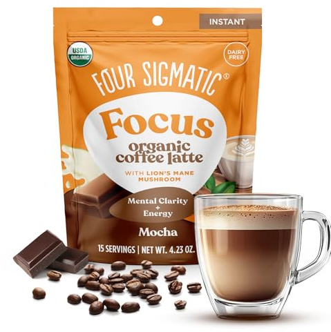 Four Sigmatic Mocha Focus Mushroom Coffee Latte | Plant-Based Organic Instant Latte with Lion’s Mane Mushroom for Focus and Mental Clarity | Made With Just 6 Organic Ingredients | 4.23 oz Bag