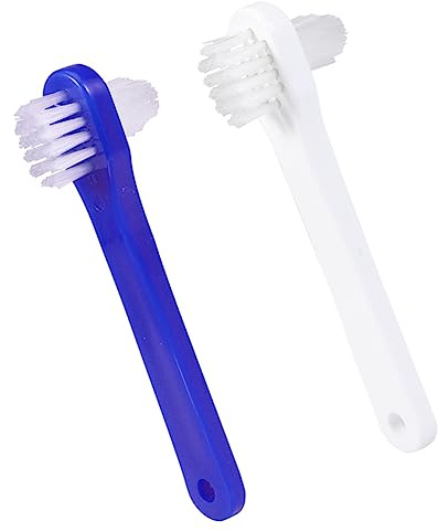 Doppelseitige Prothesenbürste Kunststoff Nylon Blau | Zahnprothesen und Retainer, Kompakte Größe, Entfernt Speisereste und Flecken, 4 Stück