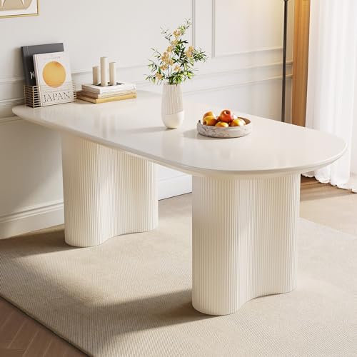 Guyii Esstisch moderner minimalistischer Wandtisch, weißer rechteckiger Tisch mit abgerundeten Ecken, 160 cm, für 4-8 Personen, ideal für Wohnzimmer, Esszimmer, Küche und Schlafzimmer, nur Esstisch