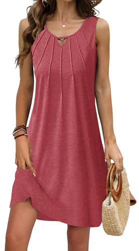 ROFUSSO Vestido Bohemio de Verano Sin Mangas para Mujer, Mini Vestido de Playa con Estampado Floral y Tirantes Casual