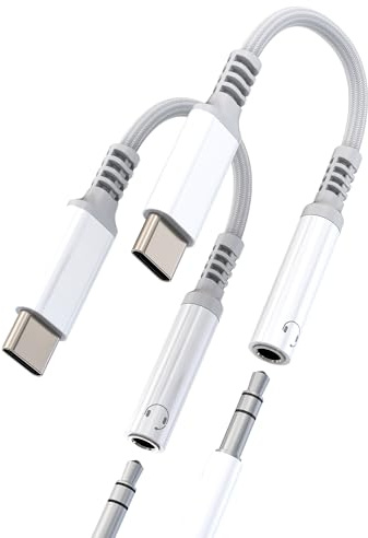 USB C a Jack Audio 3.5mm Adaptador(2 Pack)AUX Auriculares Cable DAC Tipo C Dongle para iPhone 16 15 Pro Compatible Con Samsung Adapter para Apple Microfono Conector Auxiliar Coche para iPad Headphones