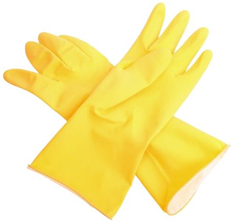 Farla Medical KleenMe Rubber Gloves Pack of 6 Medium Household Essentials for Cleaning & Washing Up Flocked Lining Yellow Gloves